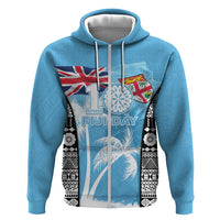 Personalised Fiji Day 2026 Zip Hoodie Masi Tapa Pattern With Palm Tree LT05 Zip Hoodie Blue - Polynesian Pride