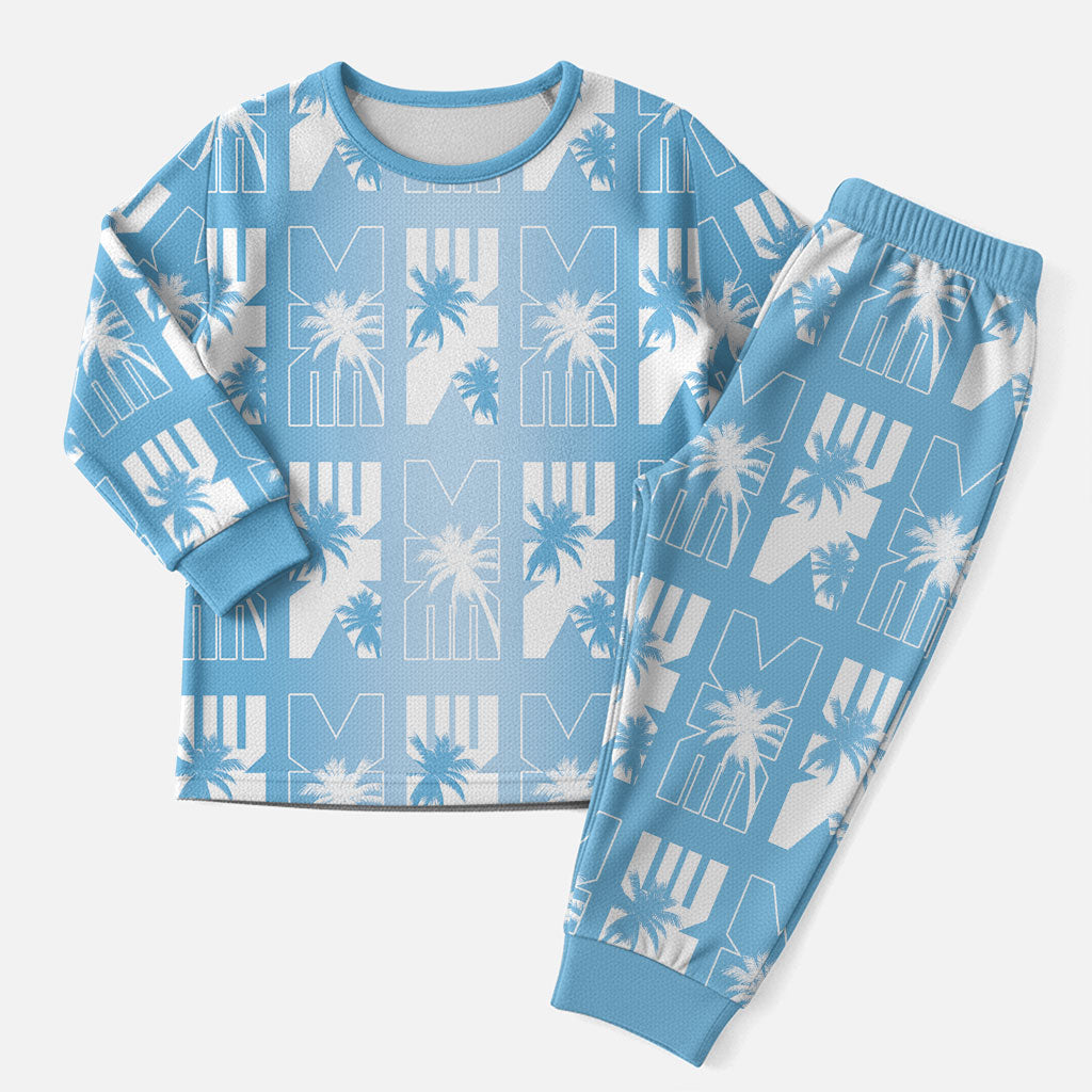 Bula Fiji Christmas Pajama Set Blue Makare Masi Tapa Pattern