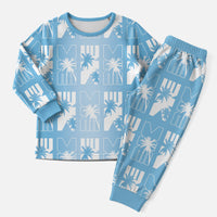 Bula Fiji Christmas Pajama Set Blue Makare Masi Tapa Pattern