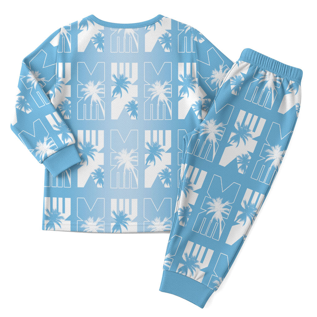 Bula Fiji Christmas Pajama Set Blue Makare Masi Tapa Pattern
