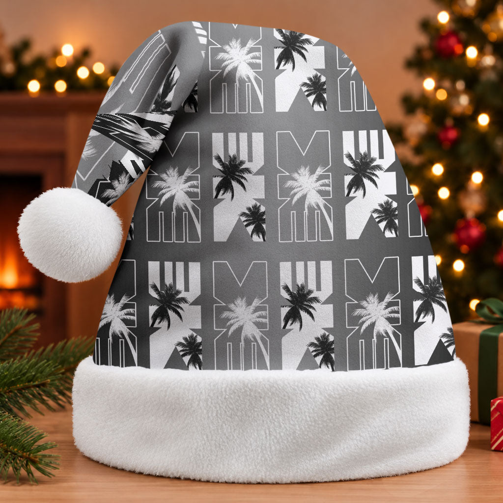Bula Fiji Christmas Santa Hat Black Makare Masi Tapa Pattern