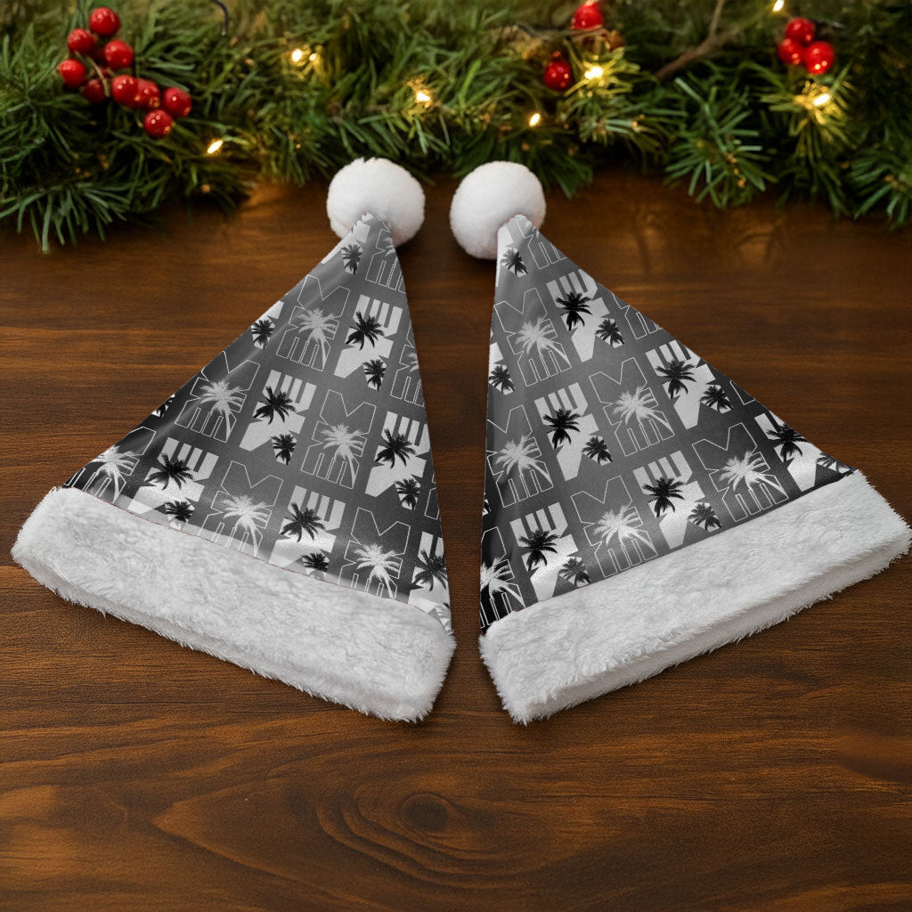 Bula Fiji Christmas Santa Hat Black Makare Masi Tapa Pattern