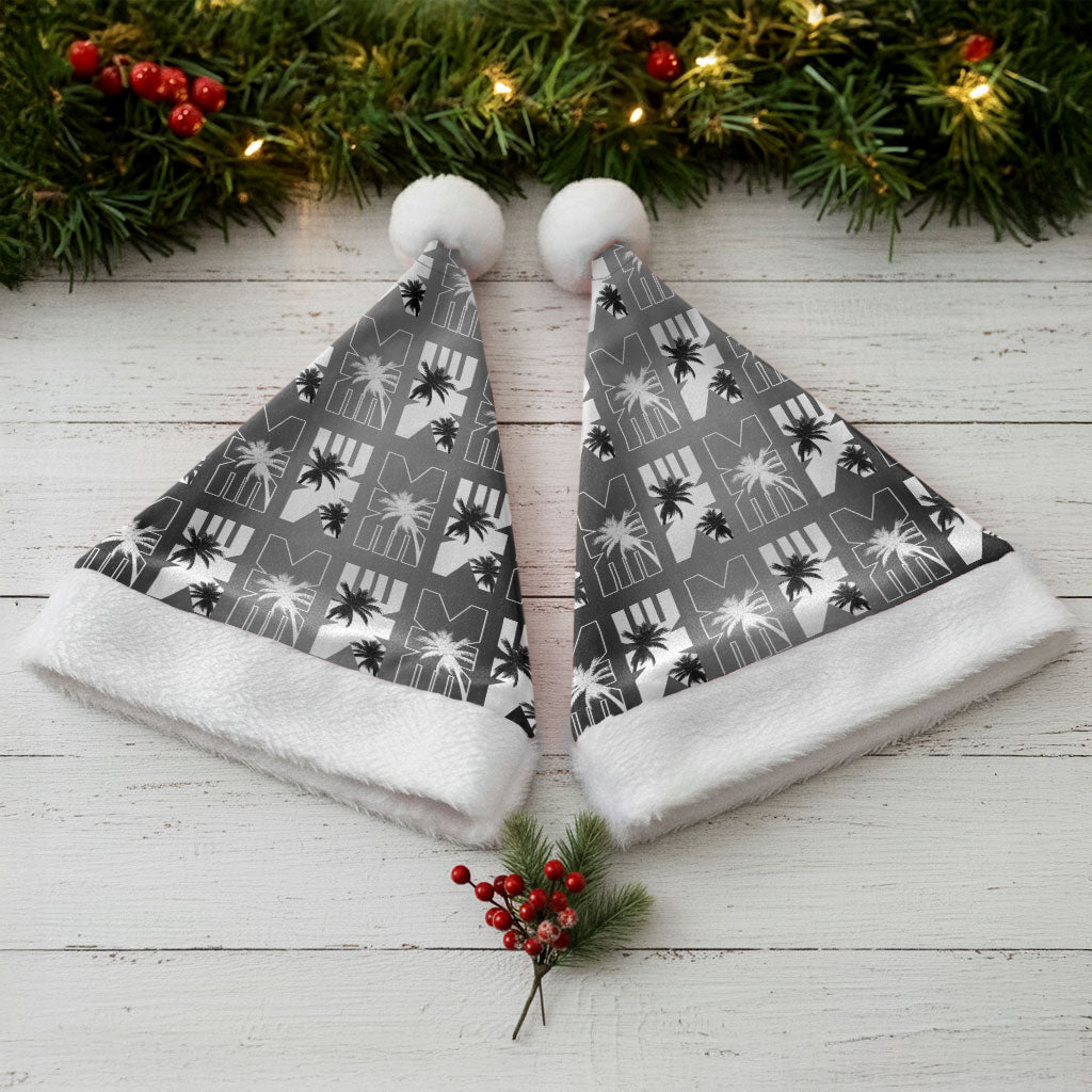 Bula Fiji Christmas Santa Hat Black Makare Masi Tapa Pattern
