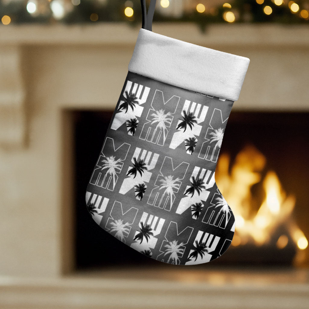 Bula Fiji Christmas Stocking Black Makare Masi Tapa Pattern