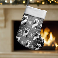 Bula Fiji Christmas Stocking Black Makare Masi Tapa Pattern