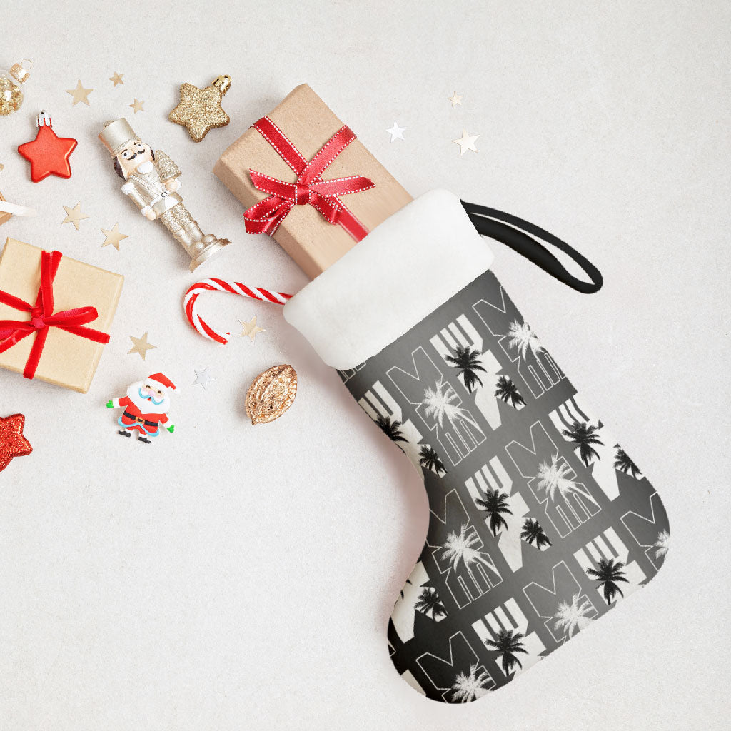 Bula Fiji Christmas Stocking Black Makare Masi Tapa Pattern