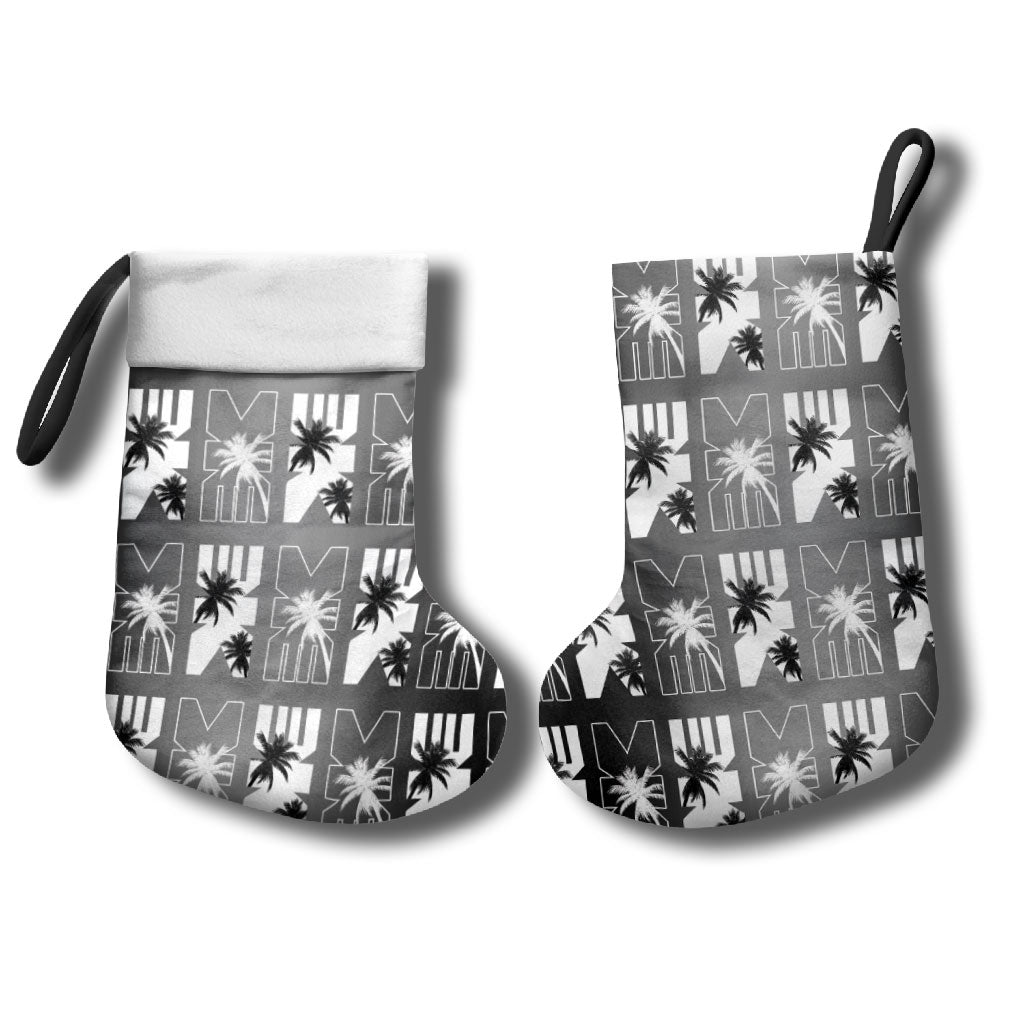 Bula Fiji Christmas Stocking Black Makare Masi Tapa Pattern