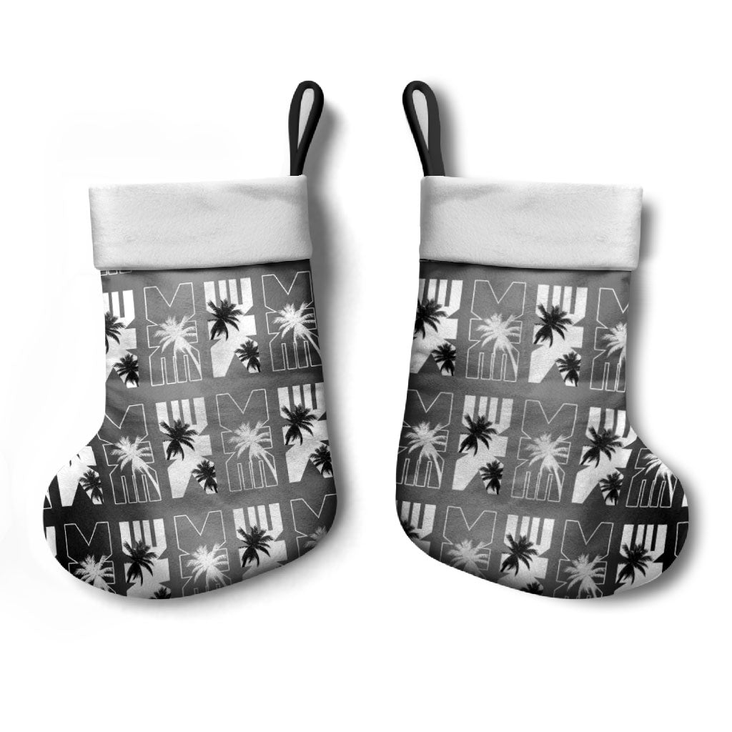 Bula Fiji Christmas Stocking Black Makare Masi Tapa Pattern