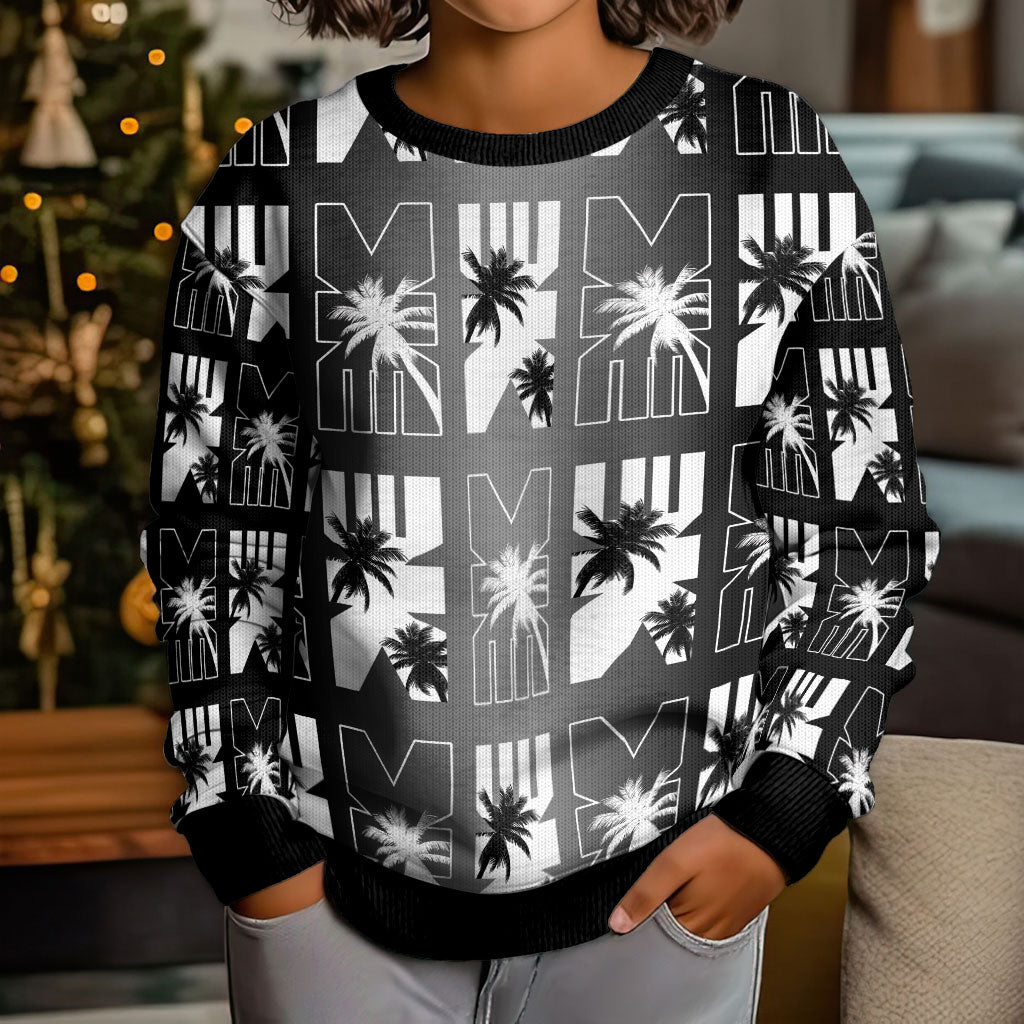 Bula Fiji Kid Ugly Christmas Sweater Black Makare Masi Tapa Pattern