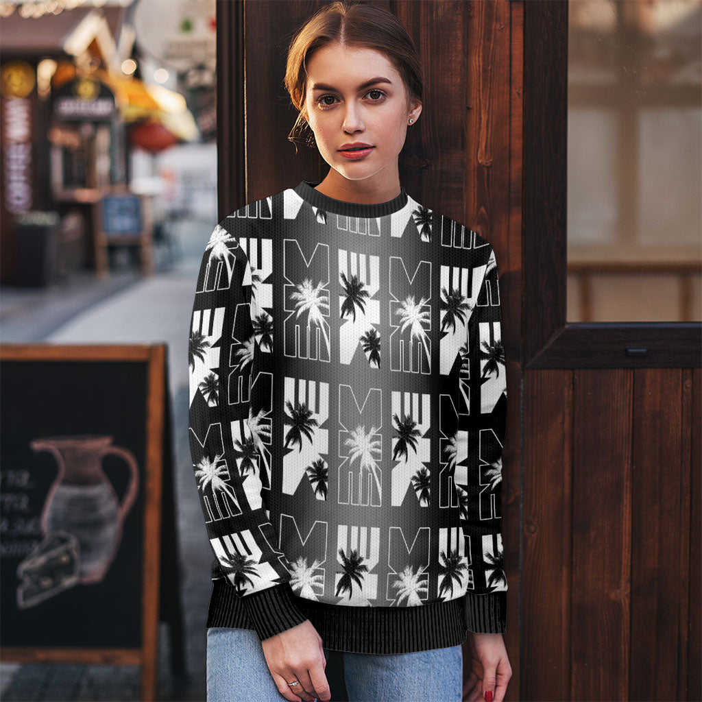 Bula Fiji Ugly Christmas Sweater Black Makare Masi Tapa Pattern