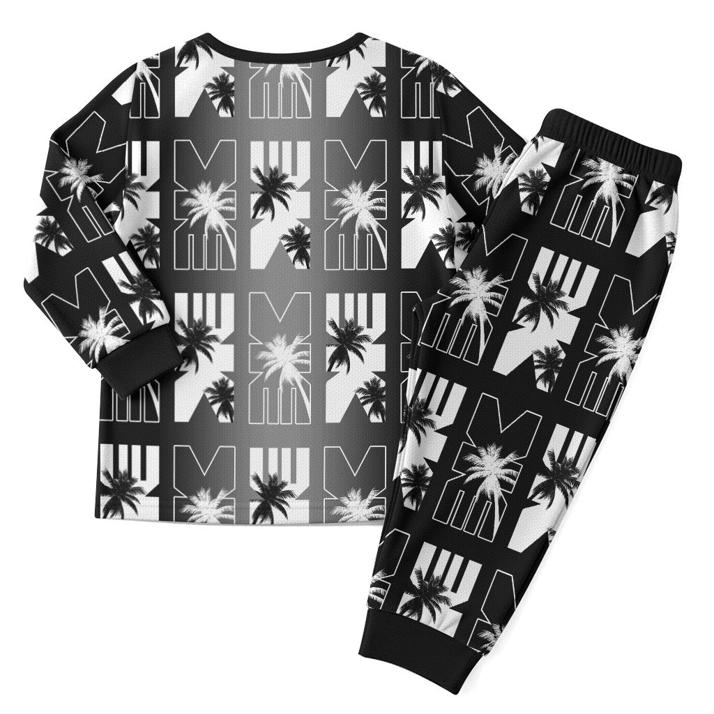 Bula Fiji Christmas Pajama Set Black Makare Masi Tapa Pattern