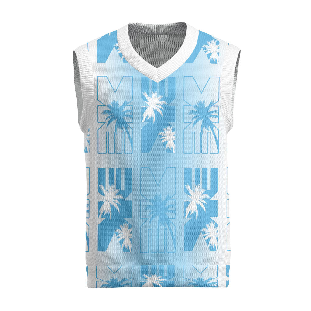 Bula Fiji Christmas Knitted V-Neck Vest White Makare Masi Tapa Pattern LT05 White - Polynesian Pride