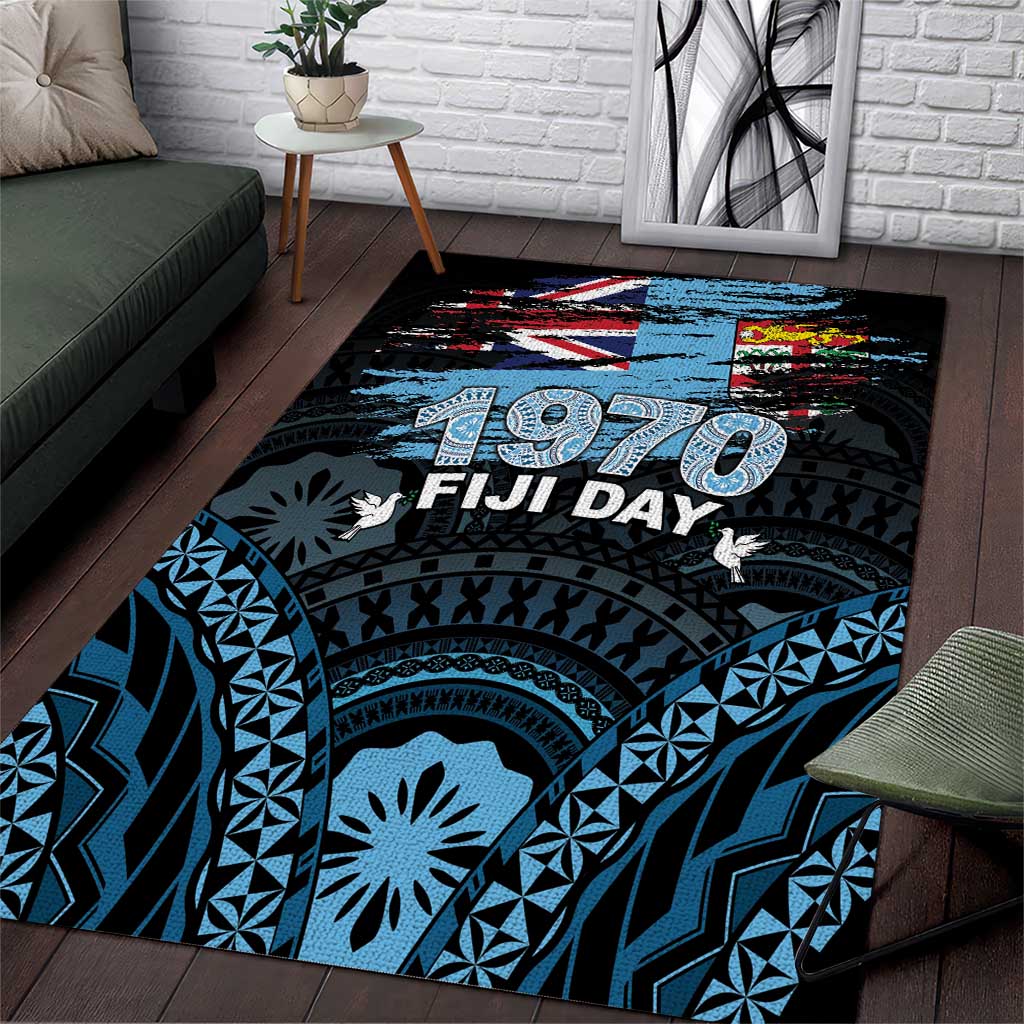 Happy Fiji Day 1970 Area Rug Flag Grunge Style LT05 Black - Polynesian Pride