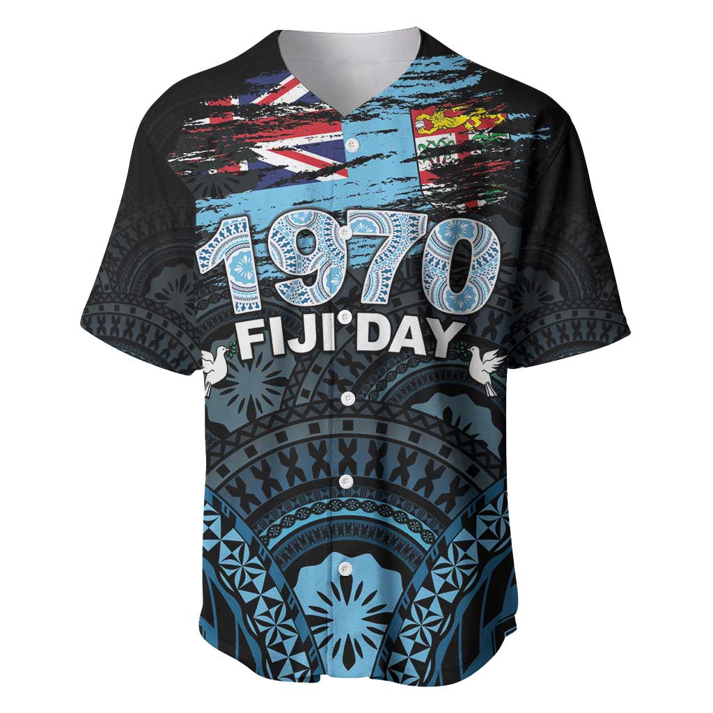 Personalised Happy Fiji Day 1970 Baseball Jersey Flag Grunge Style LT05 Black - Polynesian Pride