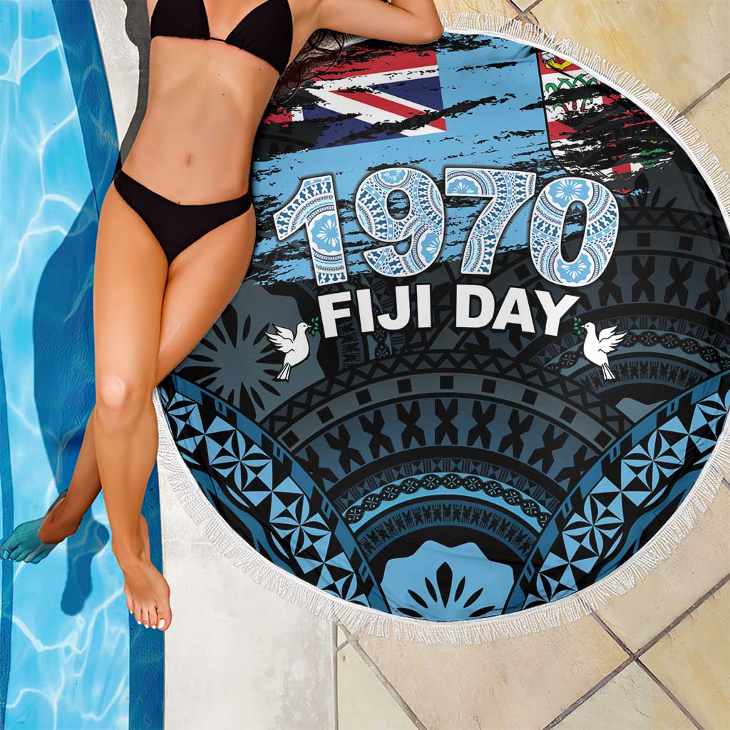 Happy Fiji Day 1970 Beach Blanket Flag Grunge Style LT05 - Polynesian Pride
