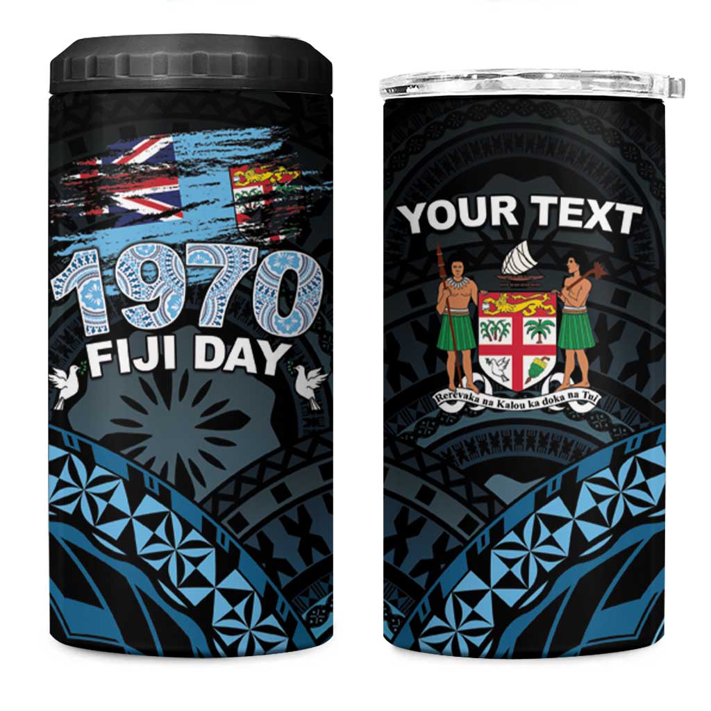Personalised Happy Fiji Day 1970 4 in 1 Can Cooler Tumbler Flag Grunge Style LT05 One Size: 16 oz Black - Polynesian Pride