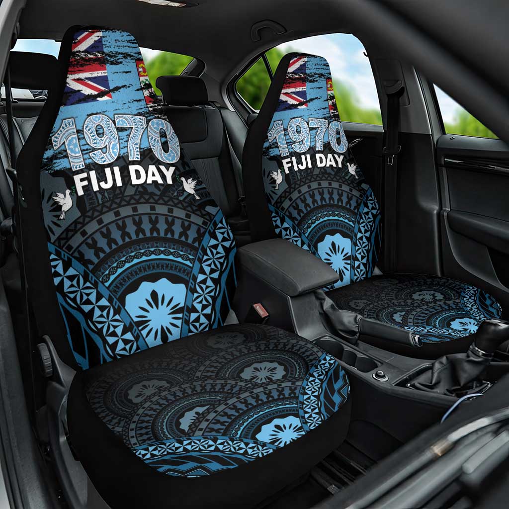 Happy Fiji Day 1970 Car Seat Cover Flag Grunge Style LT05 One Size Black - Polynesian Pride