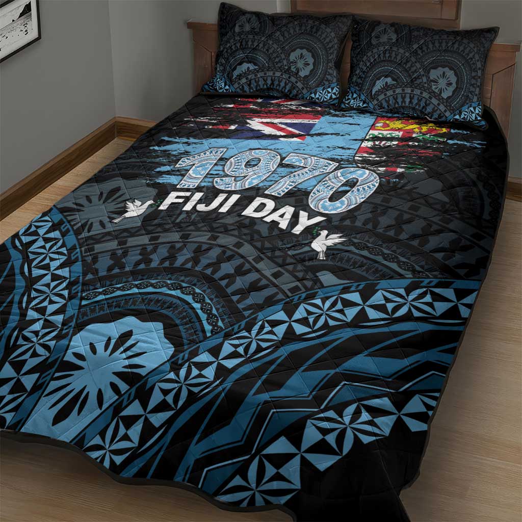 Happy Fiji Day 1970 Quilt Bed Set Flag Grunge Style LT05 - Polynesian Pride