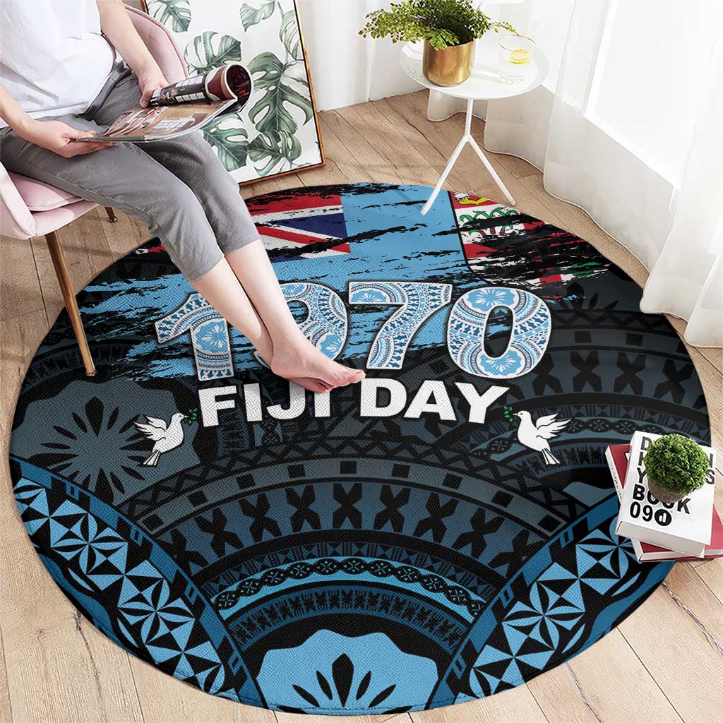 Happy Fiji Day 1970 Round Carpet Flag Grunge Style LT05 - Polynesian Pride