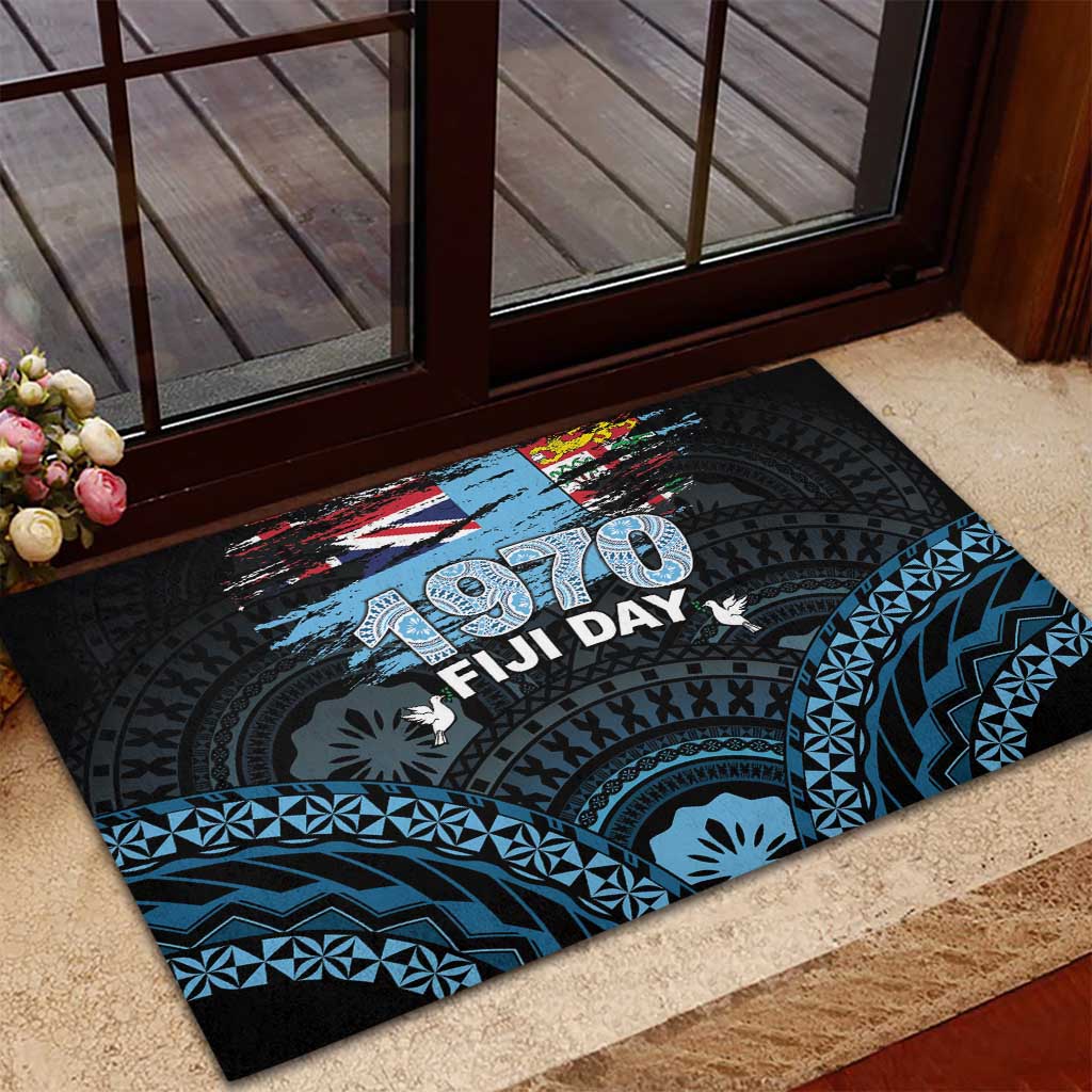 Happy Fiji Day 1970 Rubber Doormat Flag Grunge Style LT05 - Polynesian Pride