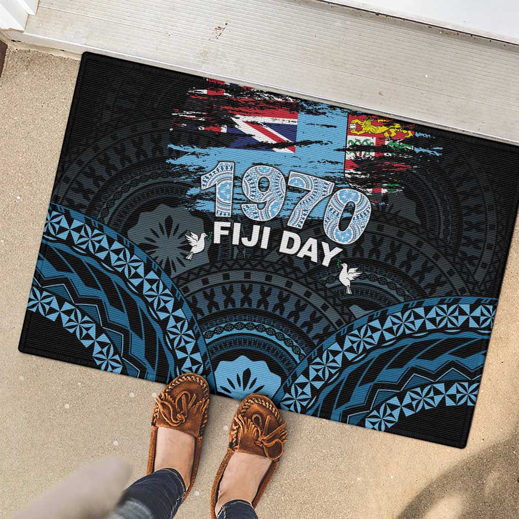 Happy Fiji Day 1970 Rubber Doormat Flag Grunge Style LT05 - Polynesian Pride