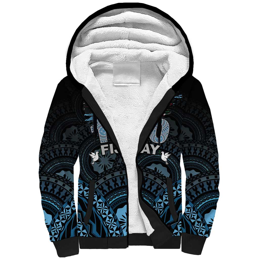 Personalised Happy Fiji Day 1970 Sherpa Hoodie Flag Grunge Style LT05 Unisex Black - Polynesian Pride