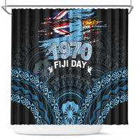 Happy Fiji Day 1970 Shower Curtain Flag Grunge Style LT05 Black - Polynesian Pride