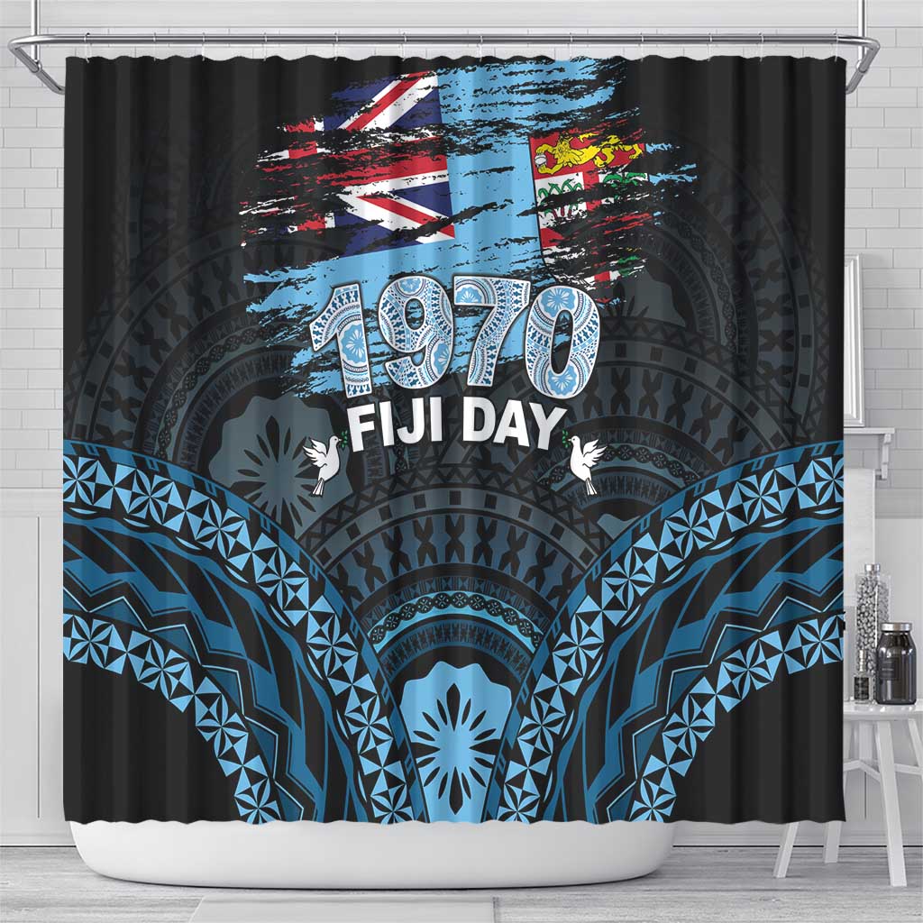 Happy Fiji Day 1970 Shower Curtain Flag Grunge Style LT05 - Polynesian Pride