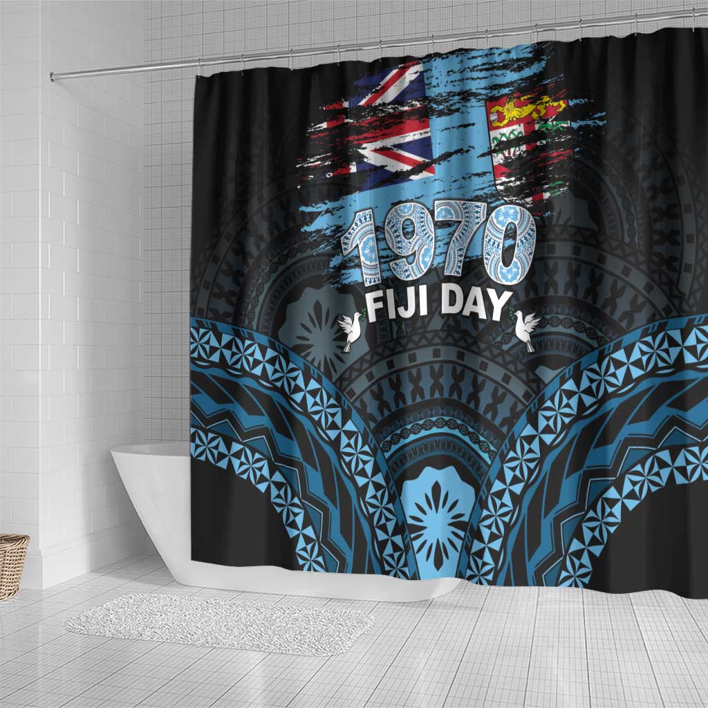 Happy Fiji Day 1970 Shower Curtain Flag Grunge Style LT05 - Polynesian Pride