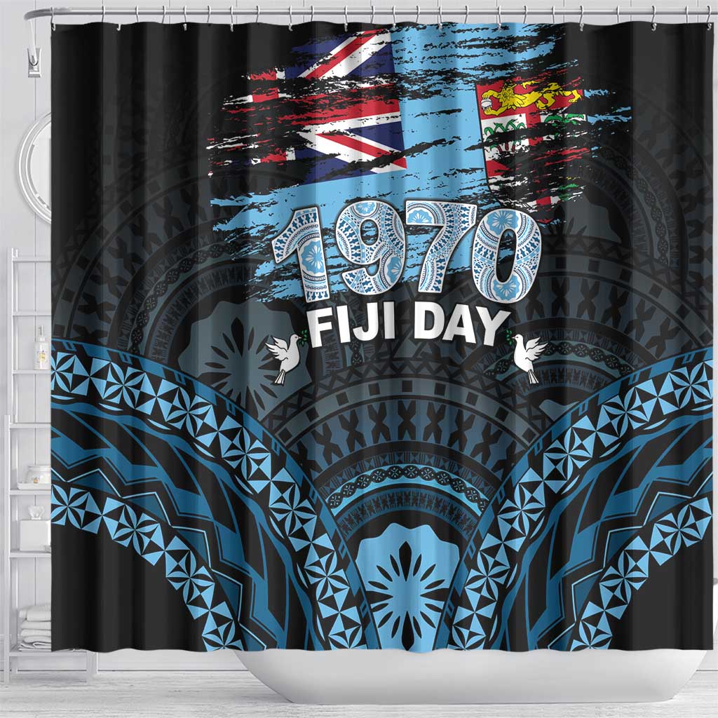 Happy Fiji Day 1970 Shower Curtain Flag Grunge Style LT05 - Polynesian Pride