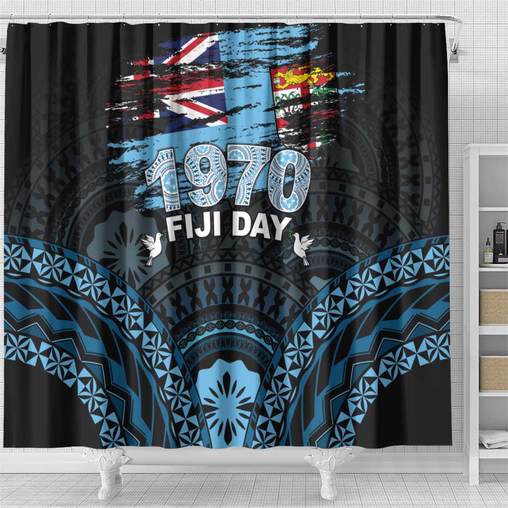 Happy Fiji Day 1970 Shower Curtain Flag Grunge Style LT05 - Polynesian Pride