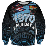 Personalised Happy Fiji Day 1970 Sweatshirt Flag Grunge Style LT05 Unisex Black - Polynesian Pride