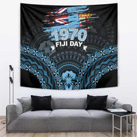 Happy Fiji Day 1970 Tapestry Flag Grunge Style LT05 Black - Polynesian Pride