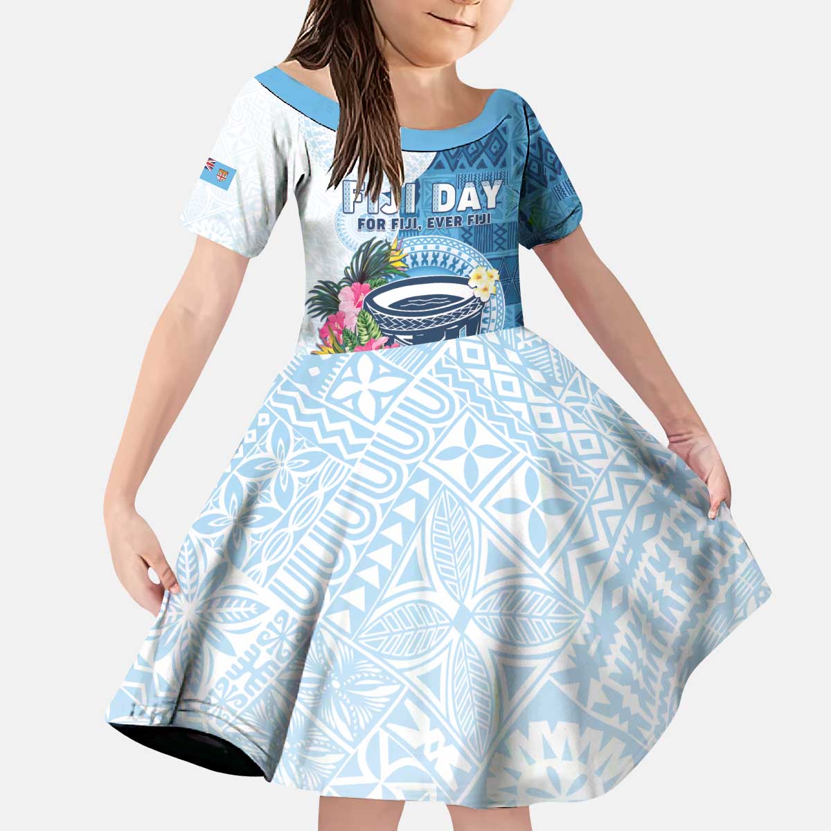 Fiji Day Kid Short Sleeve Dress Proud To Be Fijian LT05 KID Blue - Polynesian Pride