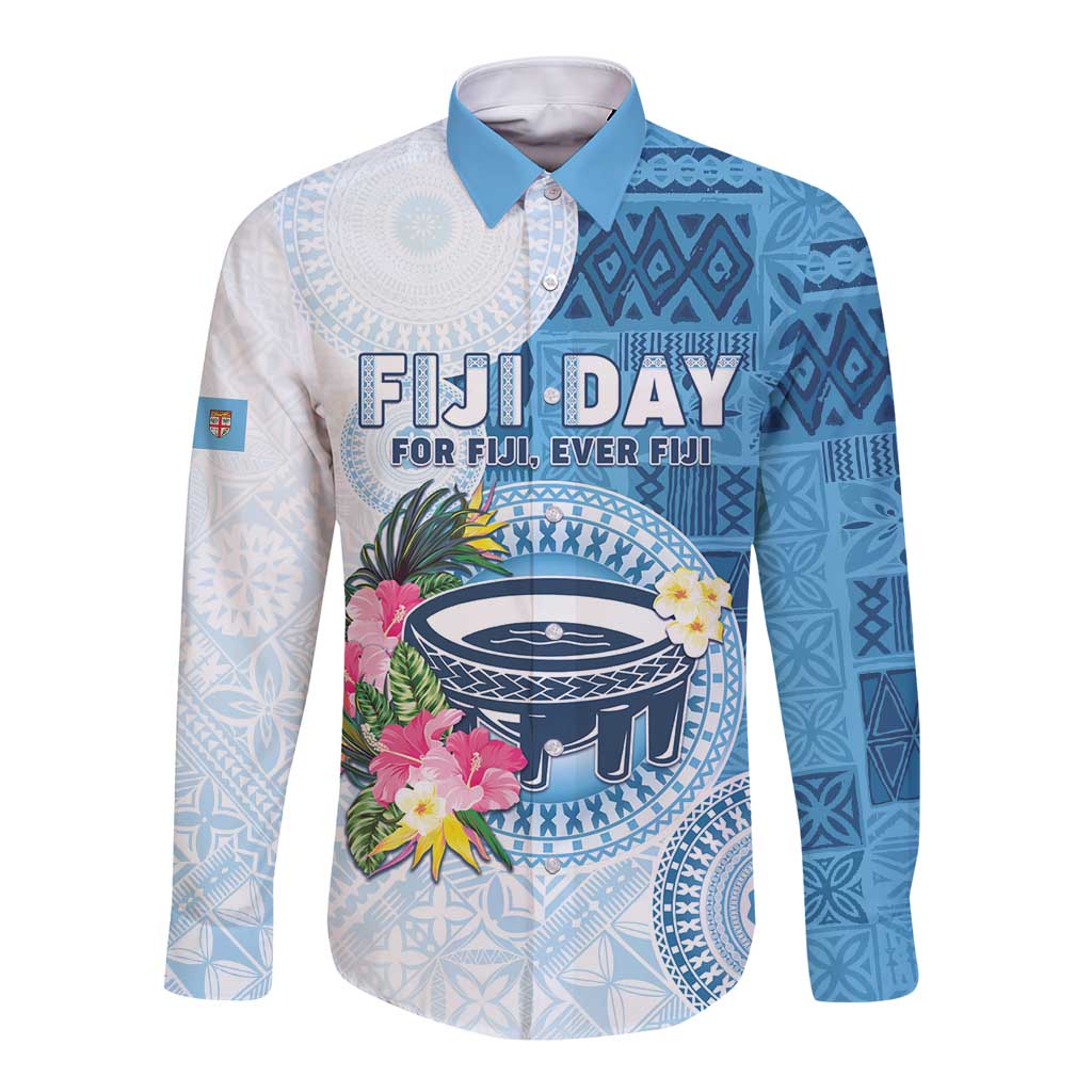 Fiji Day Long Sleeve Button Shirt Proud To Be Fijian LT05 Unisex Blue - Polynesian Pride