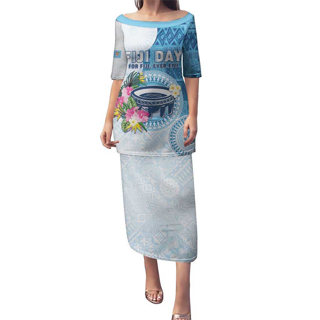 Fiji Day Puletasi Proud To Be Fijian LT05 Long Dress Blue - Polynesian Pride