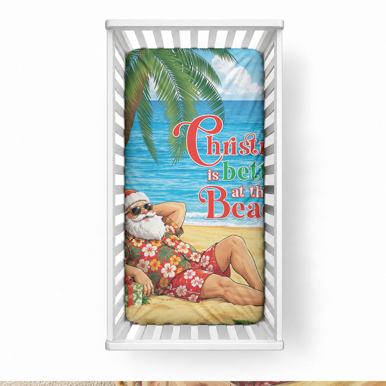 Hawaii Jolly Christmas Baby Bed Cover Xmas Is Better At The Beach LT05 28 × 52 in Blue - Polynesian Pride