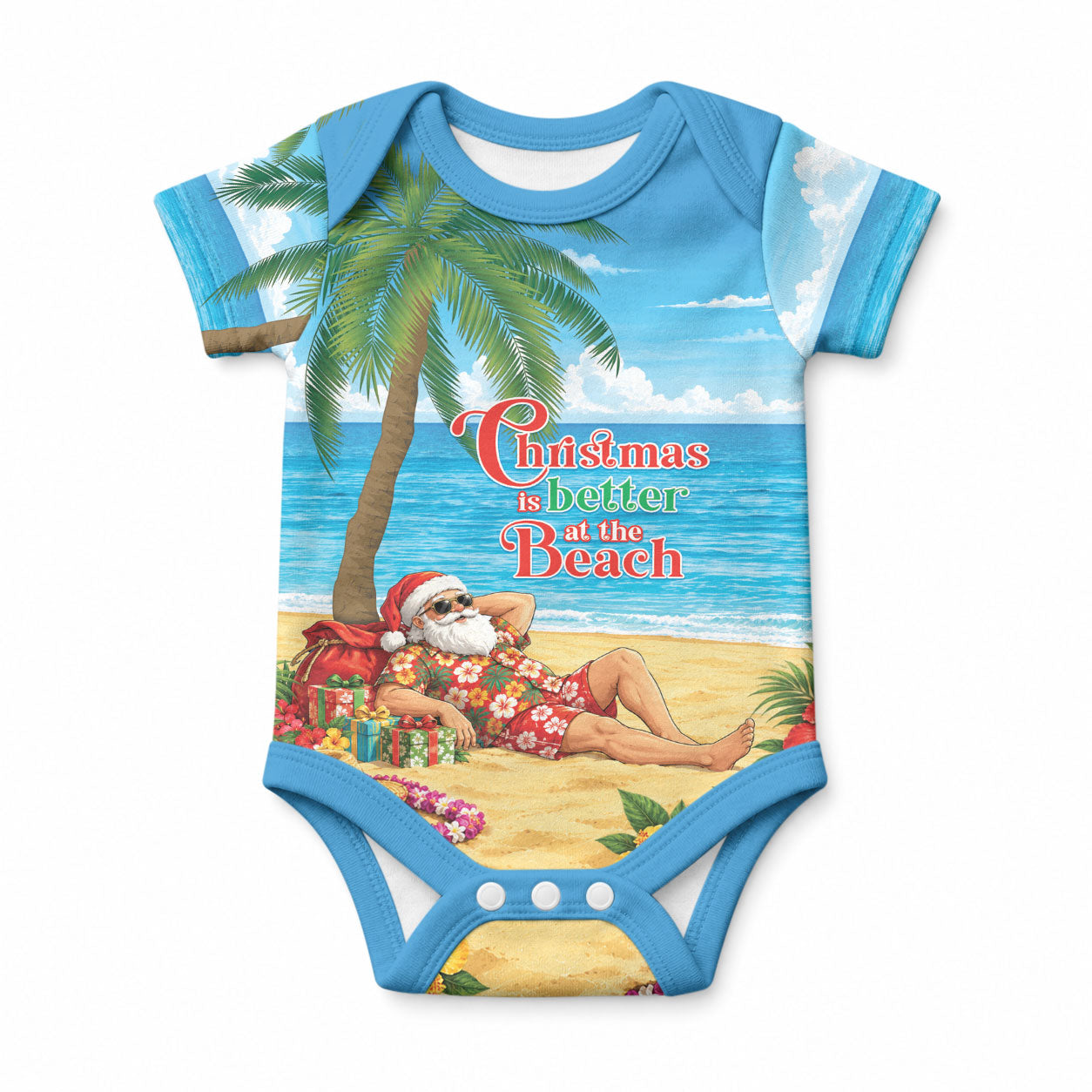 Hawaii Jolly Christmas Baby Onesie Xmas Is Better At The Beach LT05 Blue - Polynesian Pride