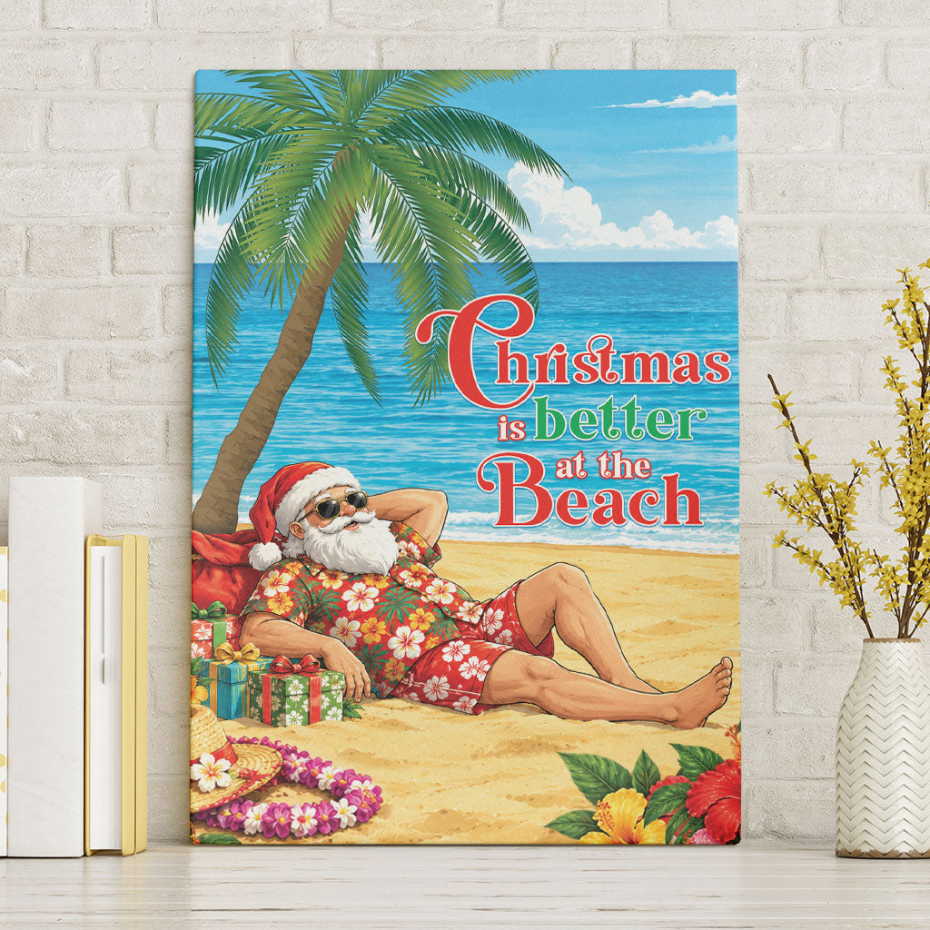 Hawaii Jolly Christmas Canvas Wall Art Xmas Is Better At The Beach LT05 Without Frame Blue - Polynesian Pride