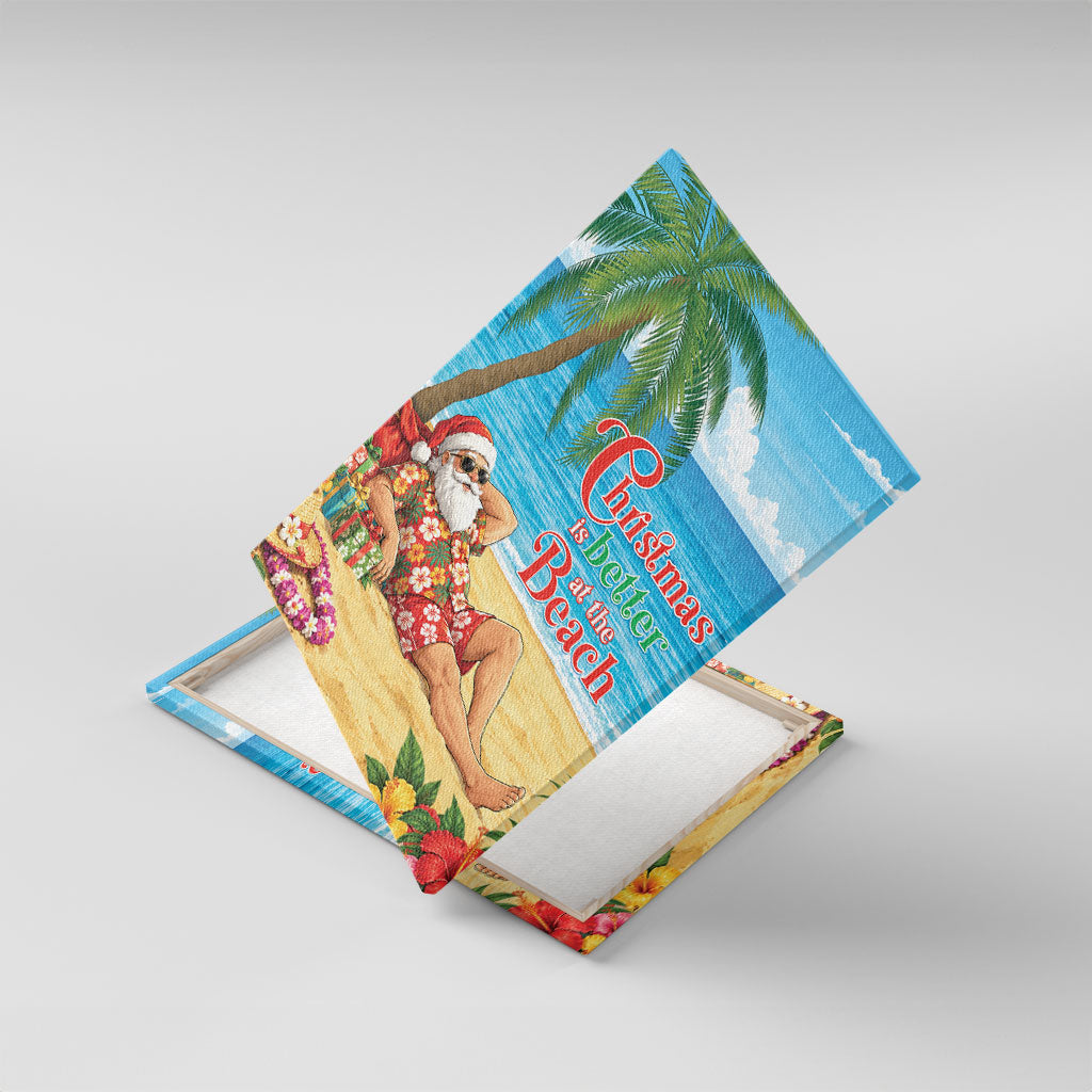 Hawaii Jolly Christmas Canvas Wall Art Xmas Is Better At The Beach LT05 With Frame Blue - Polynesian Pride