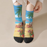 Hawaii Jolly Christmas Crew Socks Xmas Is Better At The Beach LT05 Crew Socks Blue - Polynesian Pride