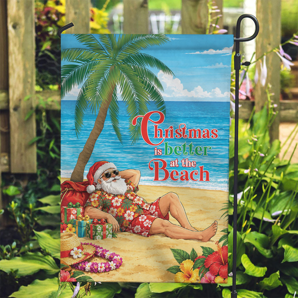Hawaii Jolly Christmas Garden Flag Xmas Is Better At The Beach LT05 Garden Flag Blue - Polynesian Pride