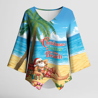 Hawaii Jolly Christmas Kimono Sleeve Blouse Xmas Is Better At The Beach LT05 Female Blue - Polynesian Pride