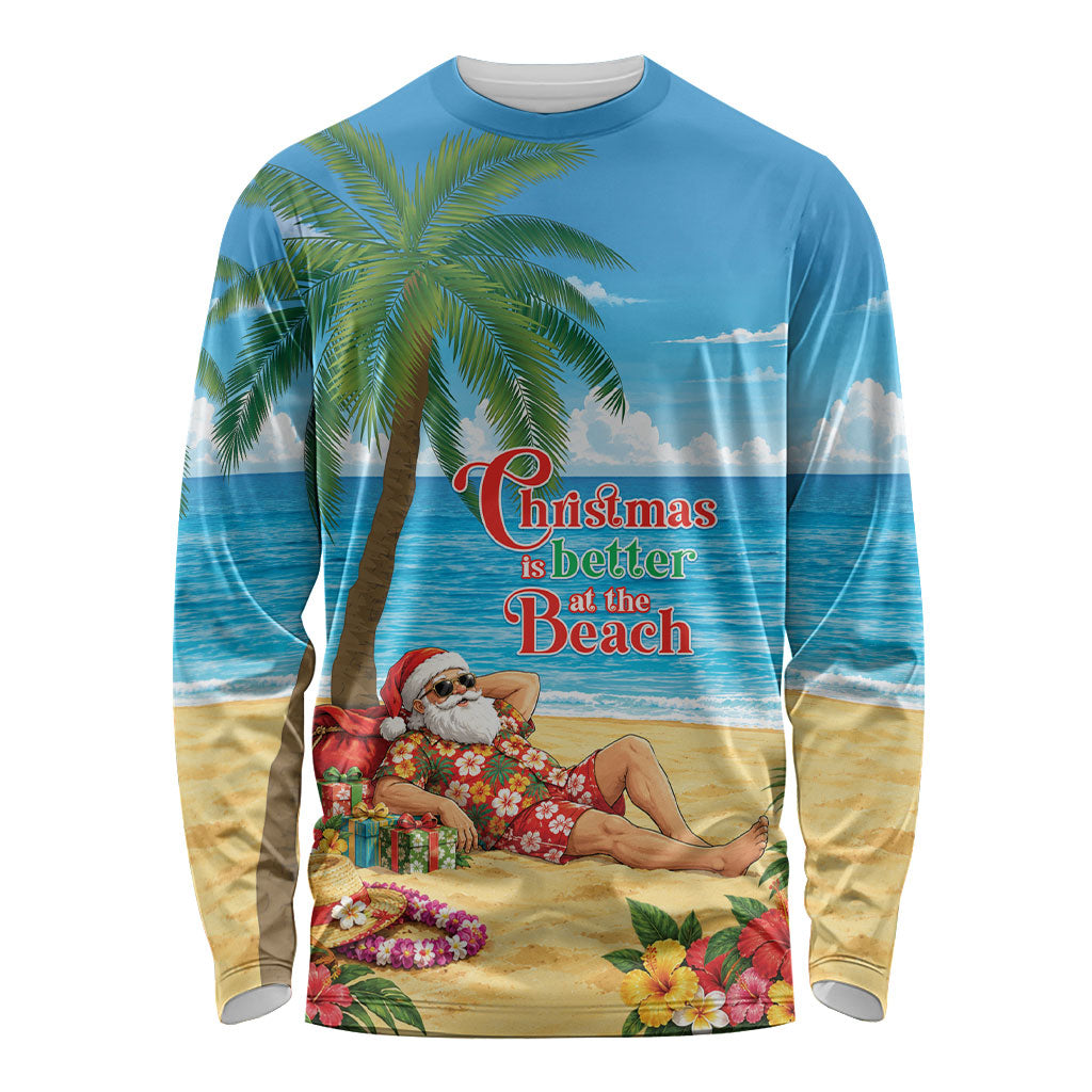 Hawaii Jolly Christmas Long Sleeve Shirt Xmas Is Better At The Beach LT05 Unisex Blue - Polynesian Pride