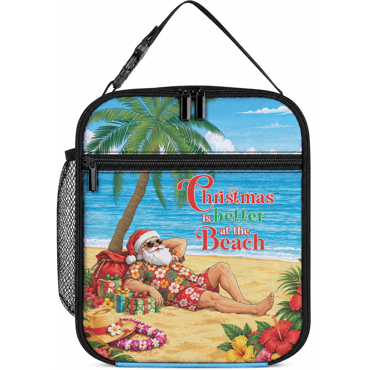 Hawaii Jolly Christmas Lunch Bag Xmas Is Better At The Beach LT05 10.2 × 8.3 × 4.3 inch Blue - Polynesian Pride