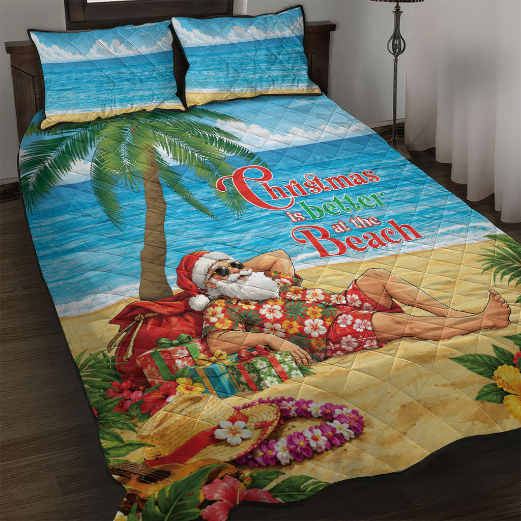 Hawaii Jolly Christmas Quilt Bed Set Xmas Is Better At The Beach LT05 Blue - Polynesian Pride