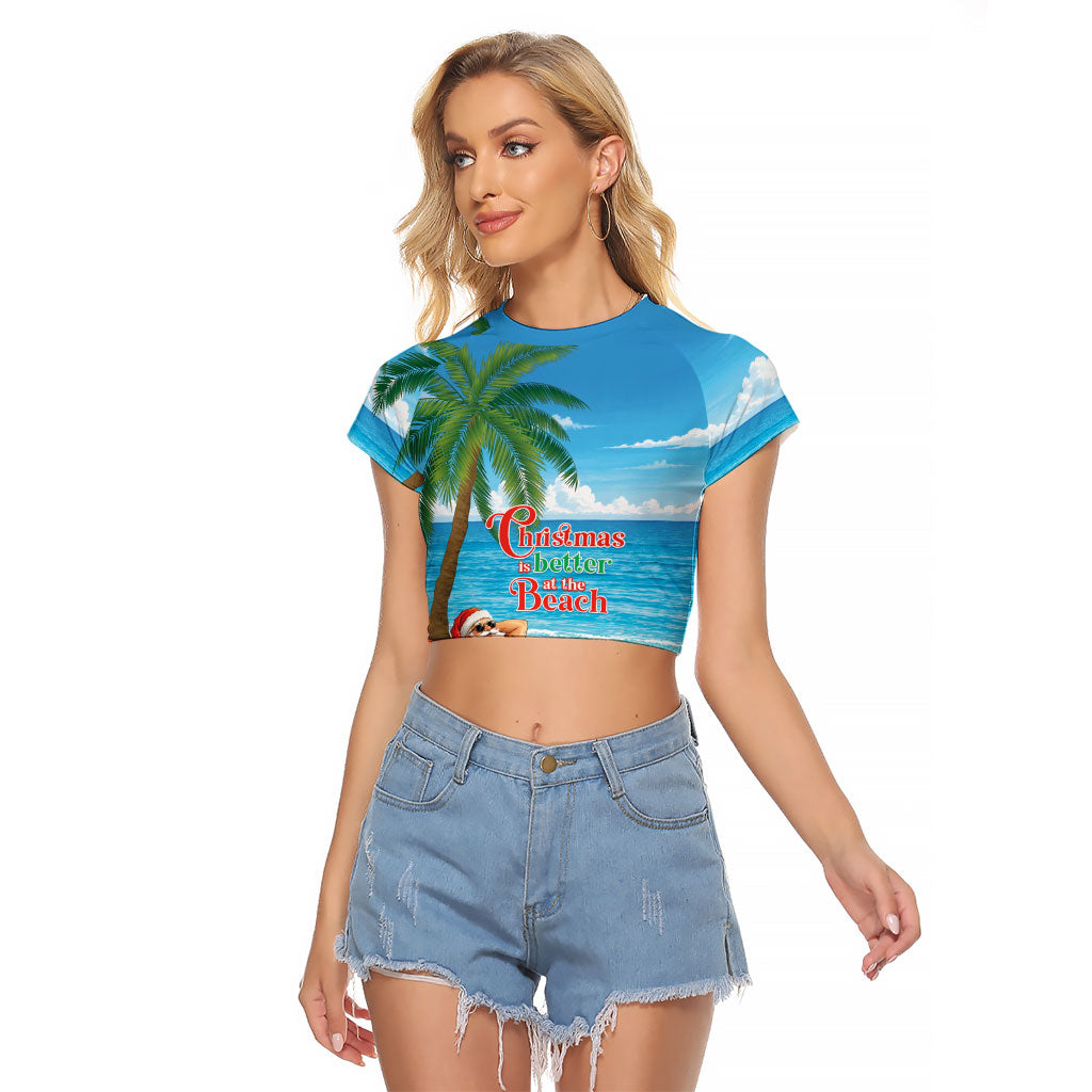 Hawaii Jolly Christmas Raglan Cropped T Shirt Xmas Is Better At The Beach LT05 Female Blue - Polynesian Pride