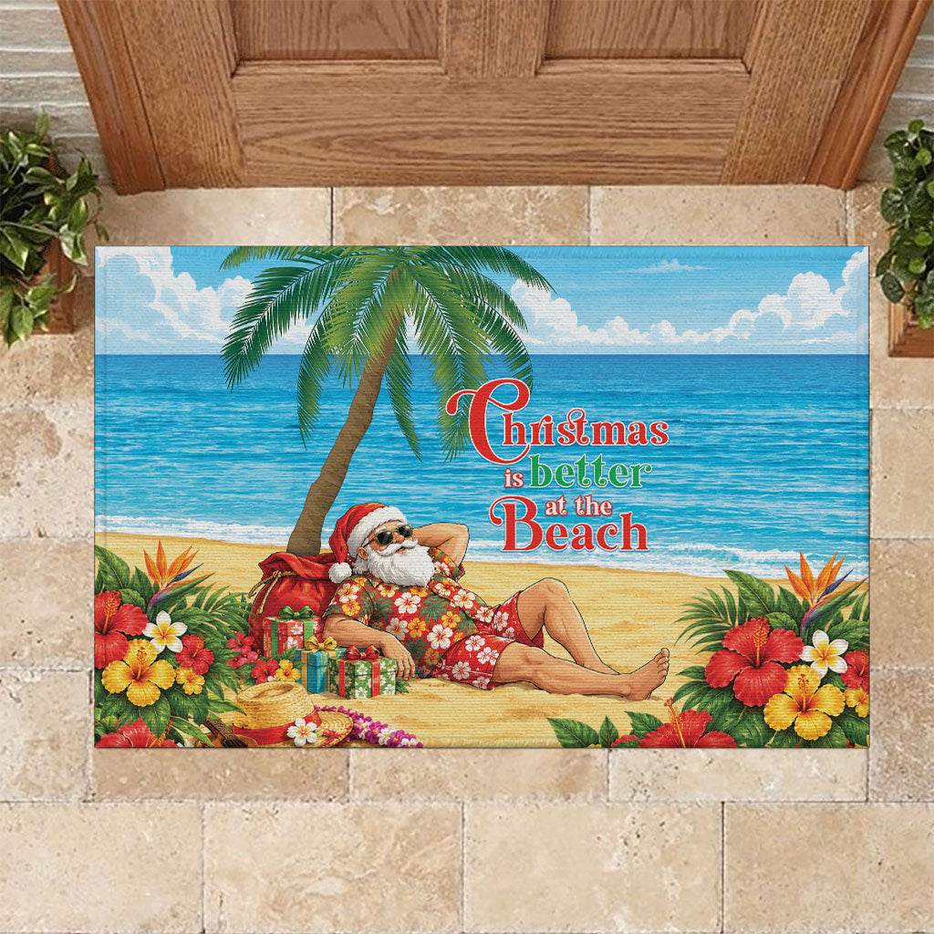 Hawaii Jolly Christmas Rubber Doormat Xmas Is Better At The Beach LT05 Blue - Polynesian Pride