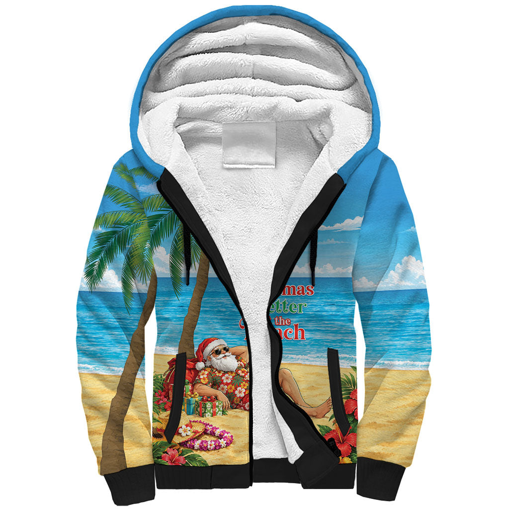 Hawaii Jolly Christmas Sherpa Hoodie Xmas Is Better At The Beach LT05 Unisex Blue - Polynesian Pride