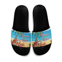 Hawaii Jolly Christmas Slide Sandals Xmas Is Better At The Beach LT05 Blue - Polynesian Pride
